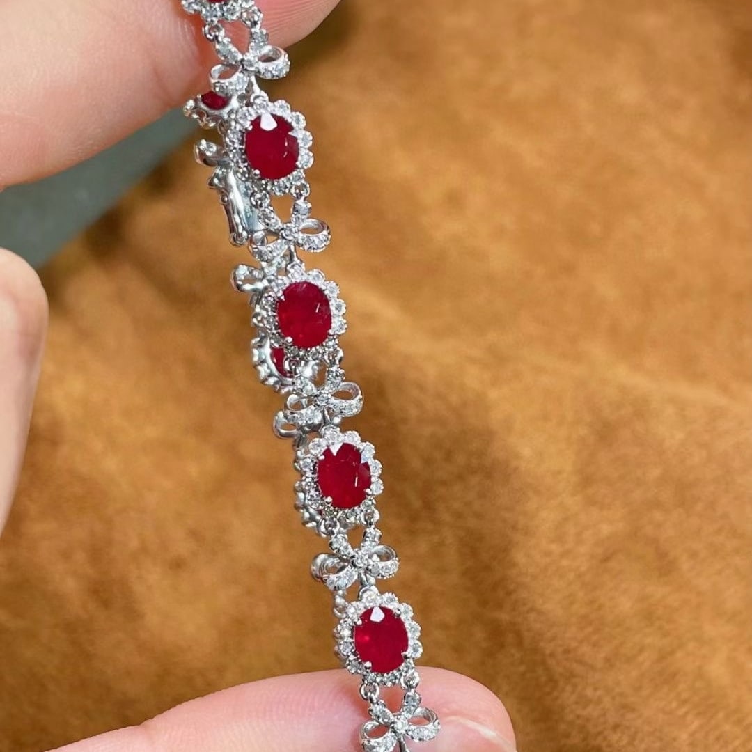 14k Gold 6.2 Ct Natural Ruby & Diamond Bracelet - 4