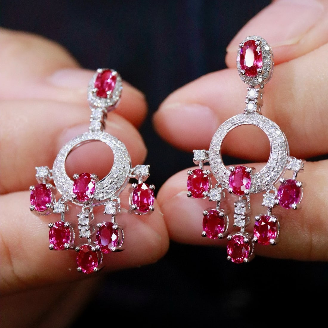 14k Gold 3.11 Ctw Natural Ruby & Diamond Earrings - 2