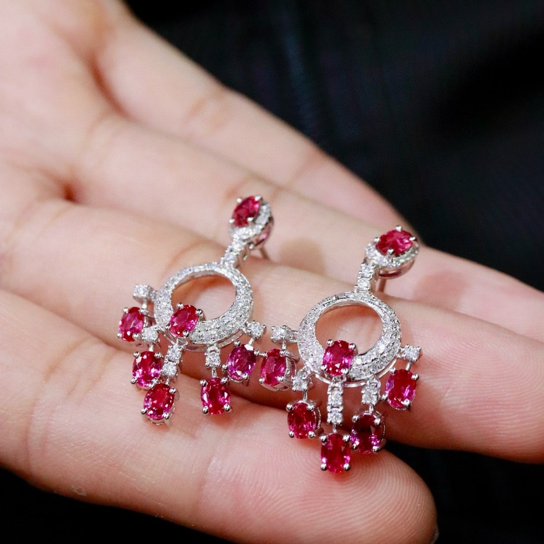 14k Gold 3.11 Ctw Natural Ruby & Diamond Earrings - 3