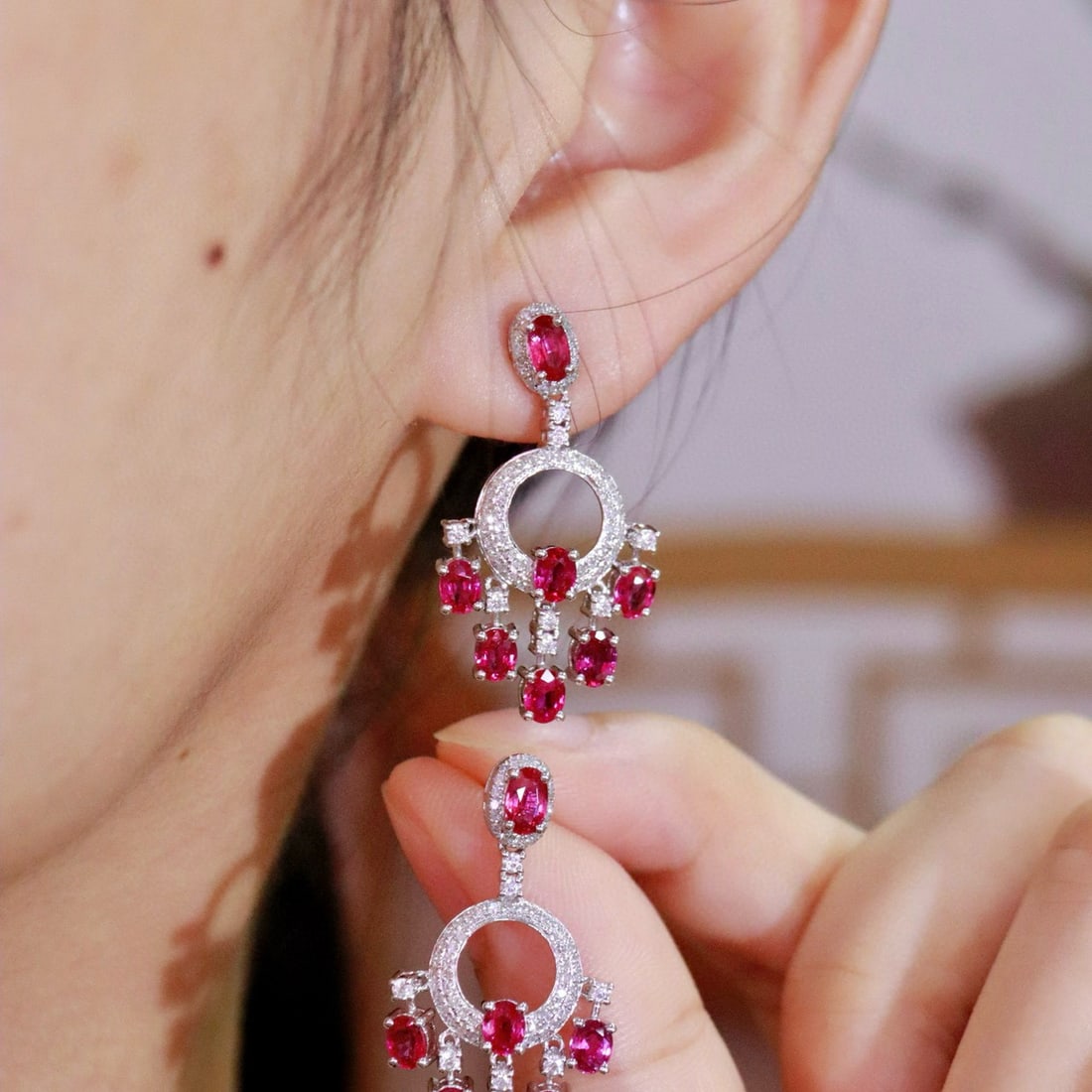14k Gold 3.11 Ctw Natural Ruby & Diamond Earrings - 4