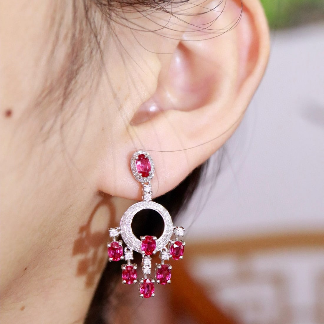 14k Gold 3.11 Ctw Natural Ruby & Diamond Earrings - 5