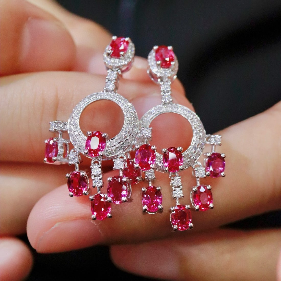 14k Gold 3.11 Ctw Natural Ruby & Diamond Earrings - 6