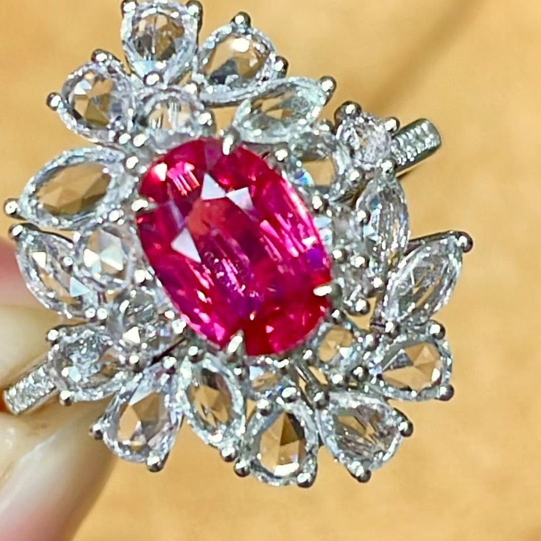14k Gold 1.1 Ct Natural Ruby & Diamond & Sapphire Ring: Ref:231046158 // gold content:14k gold // ring size:7. 25us // // main gemstone:ruby // shape:oval // carat weight:1. 1ct // color:red // treatment:natural // // adjacent gemstone 2 : diamond // shape