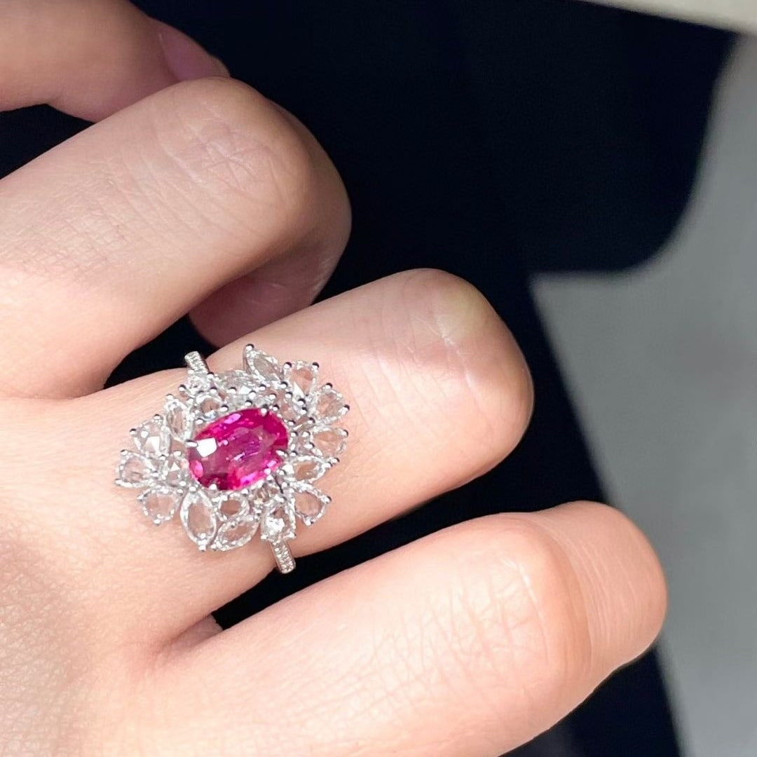 14k Gold 1.1 Ct Natural Ruby & Diamond & Sapphire Ring - 3