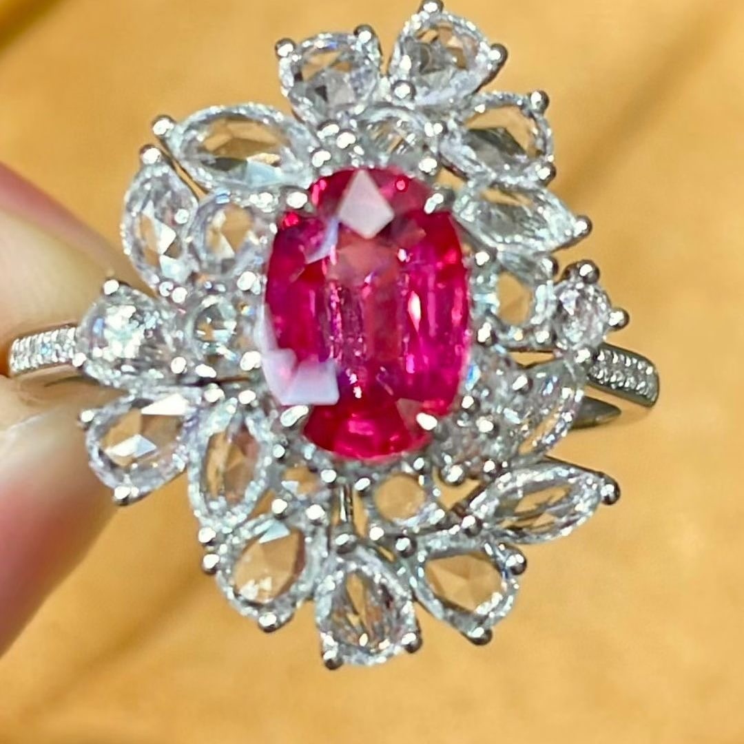 14k Gold 1.1 Ct Natural Ruby & Diamond & Sapphire Ring - 4
