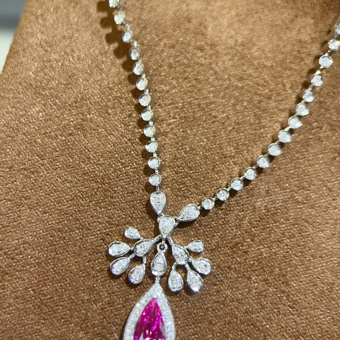 14k Gold 1.43 Ctw Natural Padparadscha Sapphire & Diamond Necklace - 2