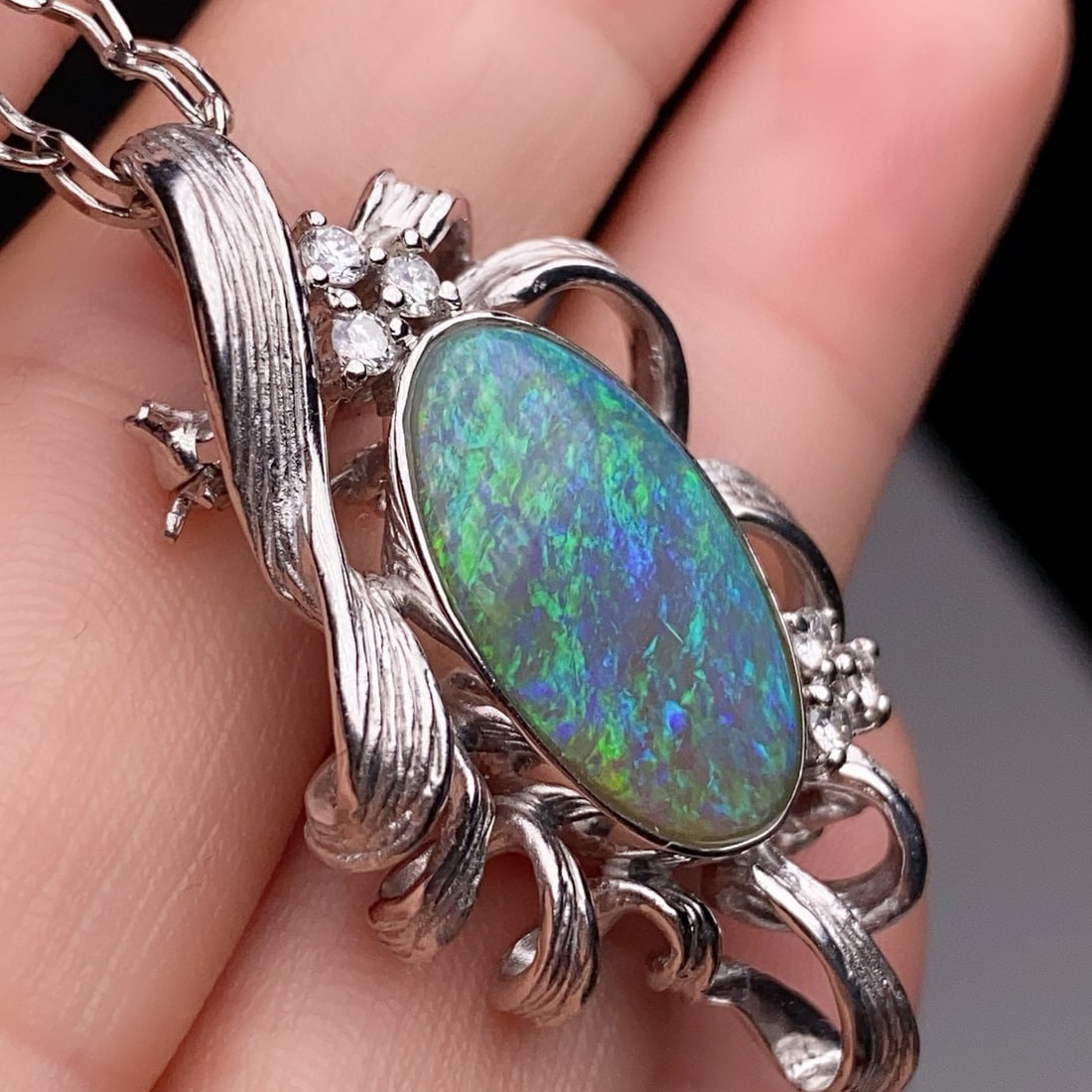 14k Gold 5.24 Ctw Natural Opal & Diamond Brooch/pendant( Without Chain ) - 2