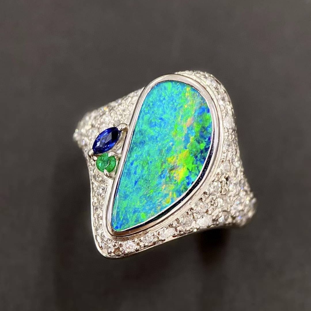 14k Gold 4.76 Ctw Natural Opal & Diamond Ring (1 of 5)