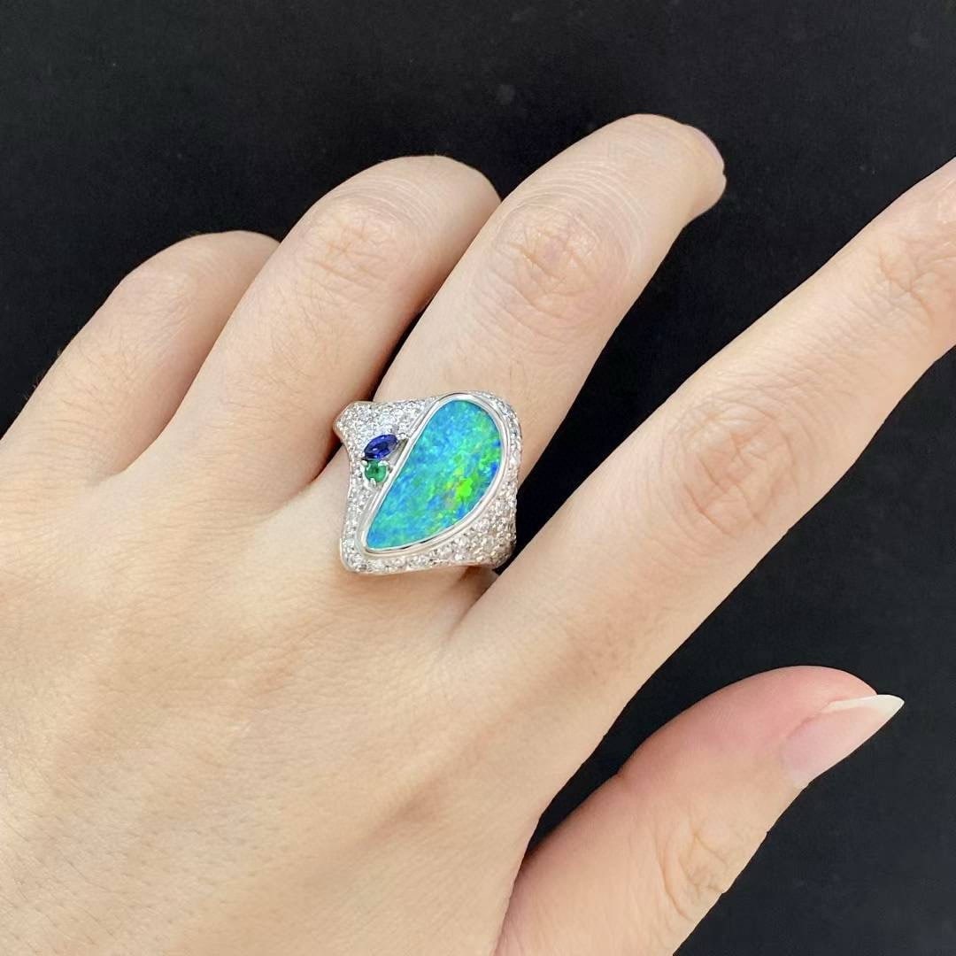 14k Gold 4.76 Ctw Natural Opal & Diamond Ring - 4