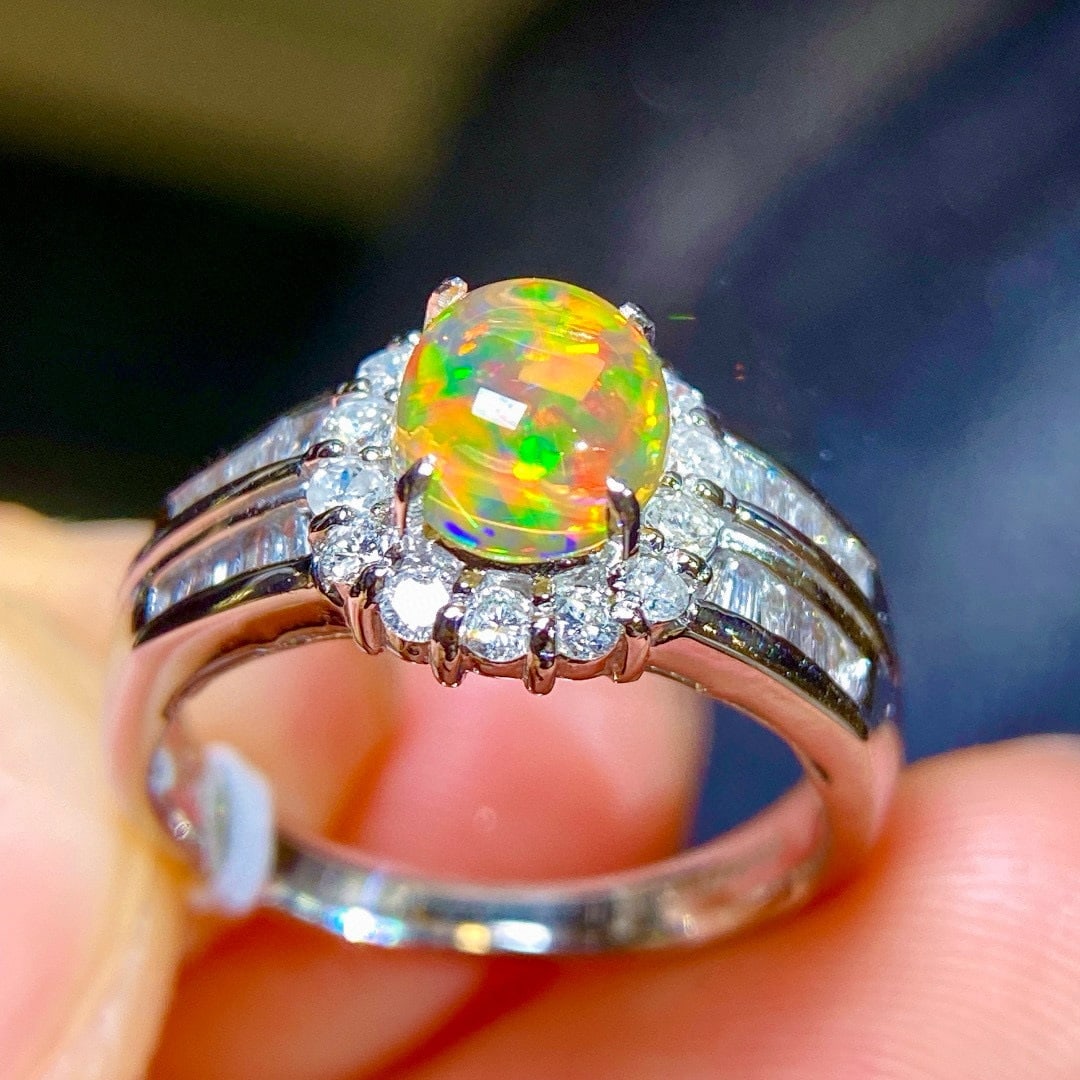 14k Gold 1.69 Ctw Natural Opal & Diamond Ring - 2