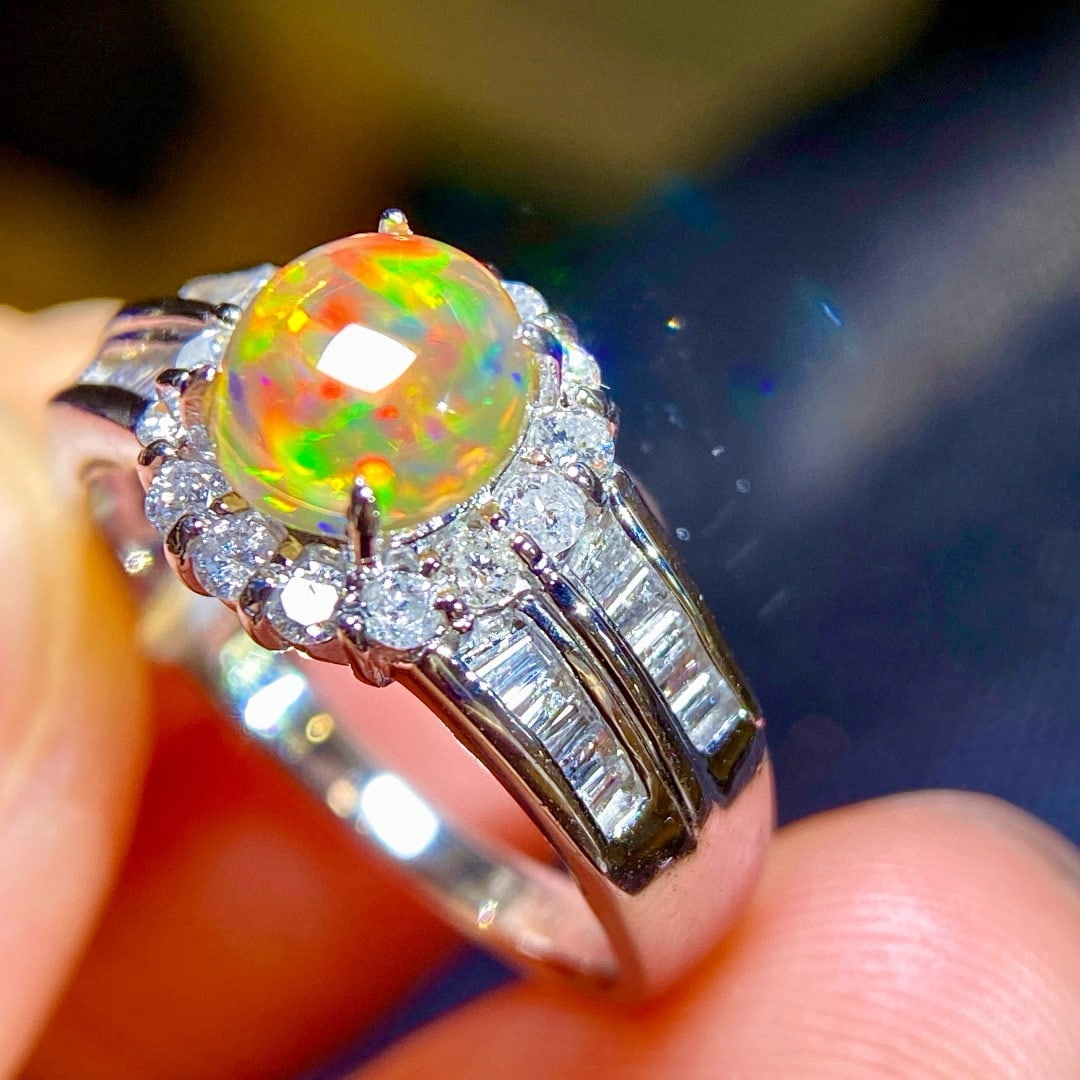 14k Gold 1.69 Ctw Natural Opal & Diamond Ring - 3