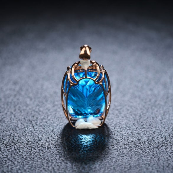 14k Gold 24.59 Ct Natural Topaz & Diamond Pendant( Without Chain ) - 4