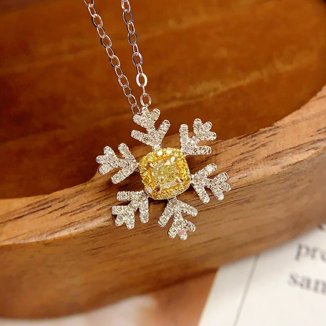 14k Gold 0.3 Ct Natural Yellow Diamond & Diamond Pendant( Without Chain ) - 2