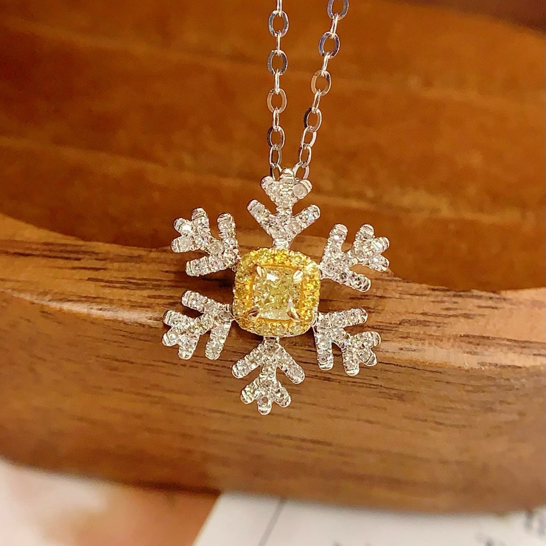 14k Gold 0.3 Ct Natural Yellow Diamond & Diamond Pendant( Without Chain ) - 3