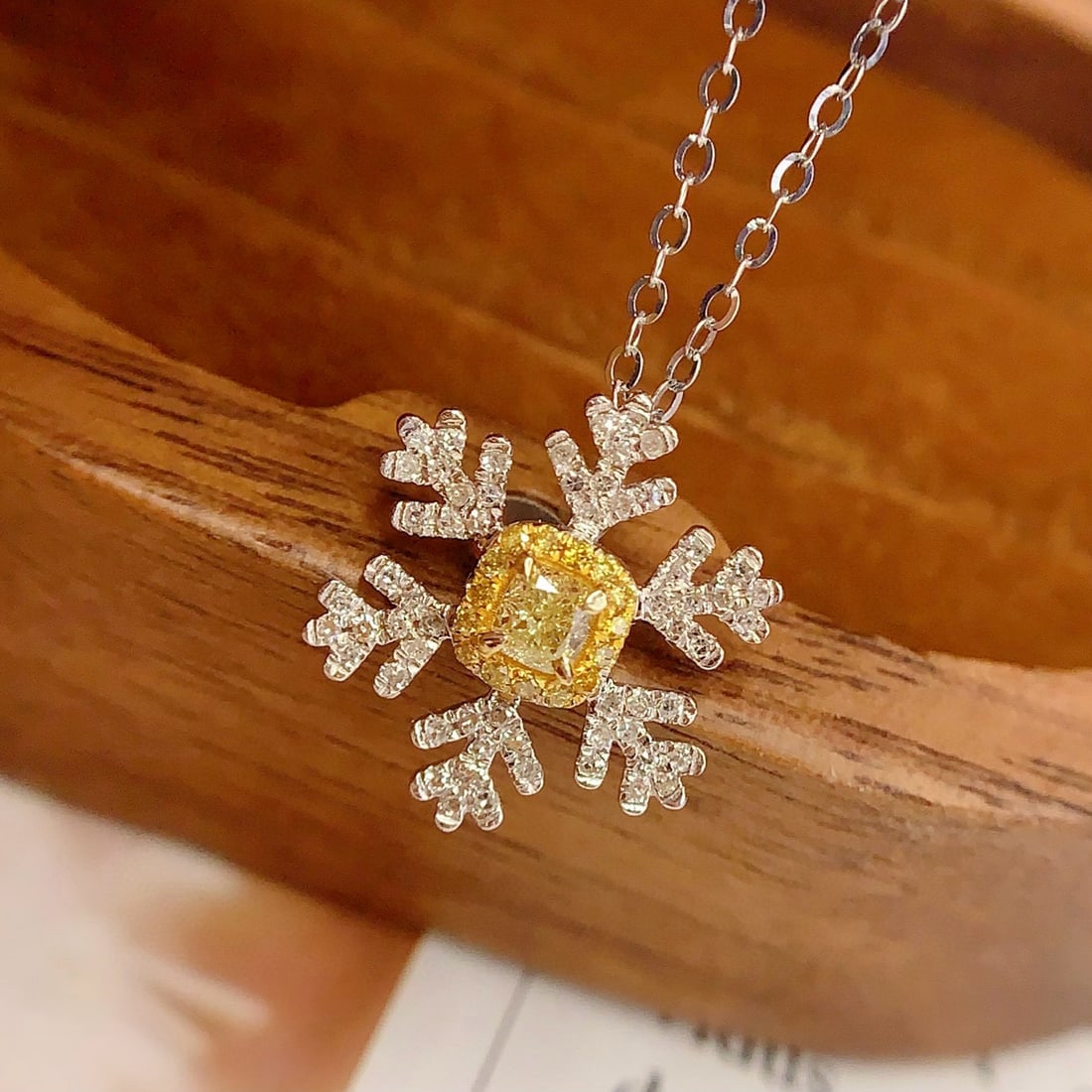 14k Gold 0.3 Ct Natural Yellow Diamond & Diamond Pendant( Without Chain ) - 6