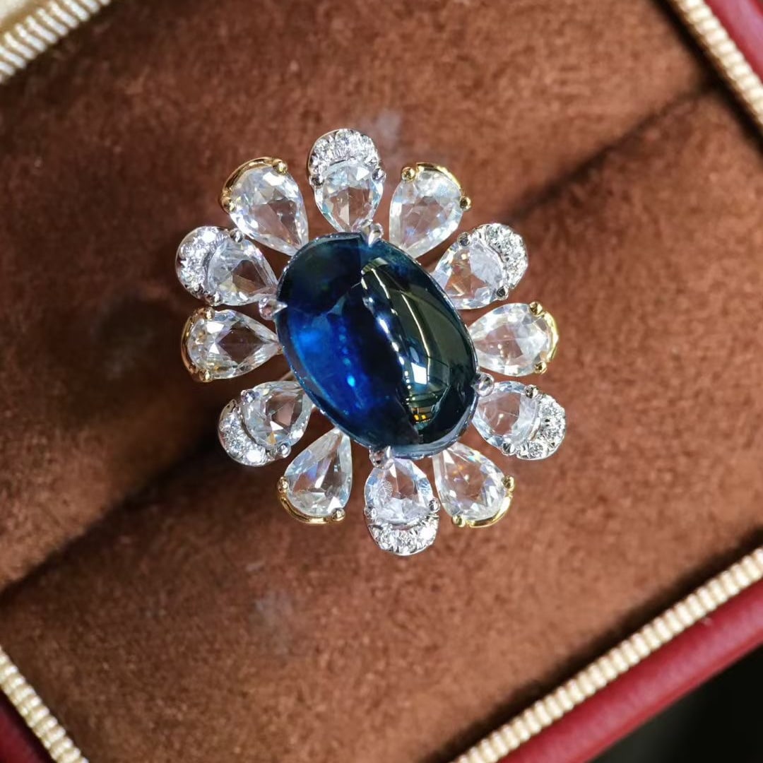 14k Gold 9.02 Ctw Natural Tourmaline & Sapphire Ring - 4