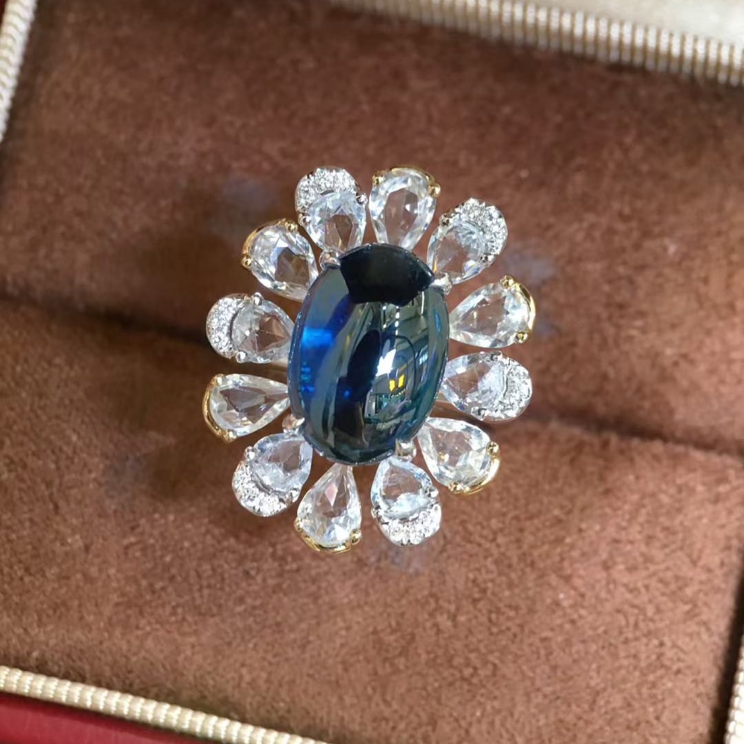 14k Gold 9.02 Ctw Natural Tourmaline & Sapphire Ring - 6