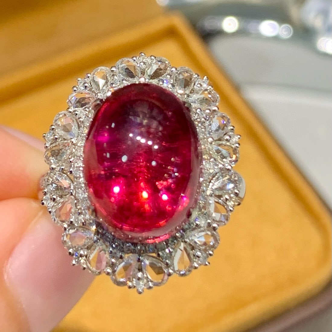 14k Gold 7.5 Ct Natural Tourmaline & Diamond & Sapphire Ring - 2