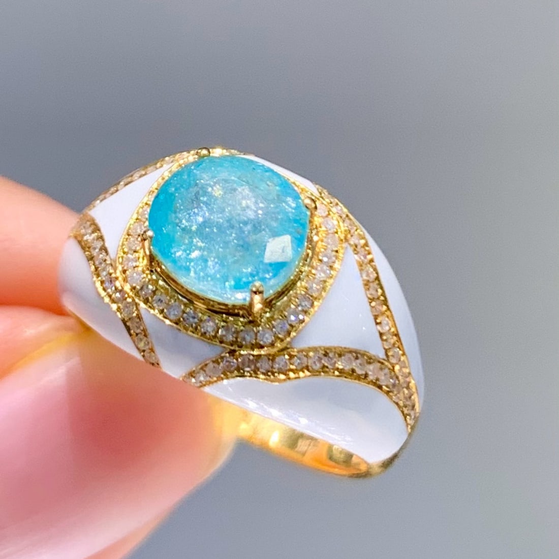 14k Gold 1.8 Ct Natural Paraiba Tourmaline & Diamond Ring - 2