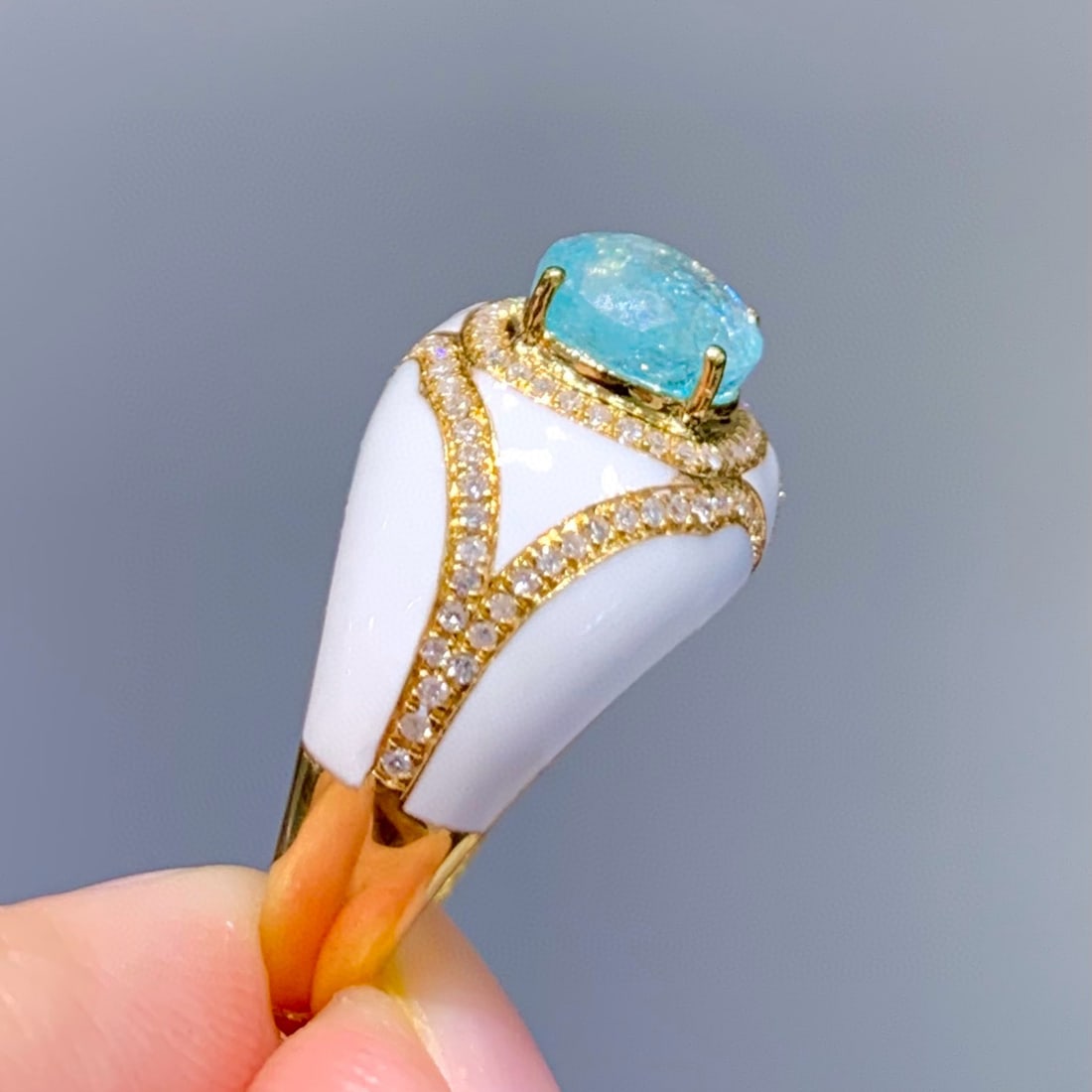 14k Gold 1.8 Ct Natural Paraiba Tourmaline & Diamond Ring - 3