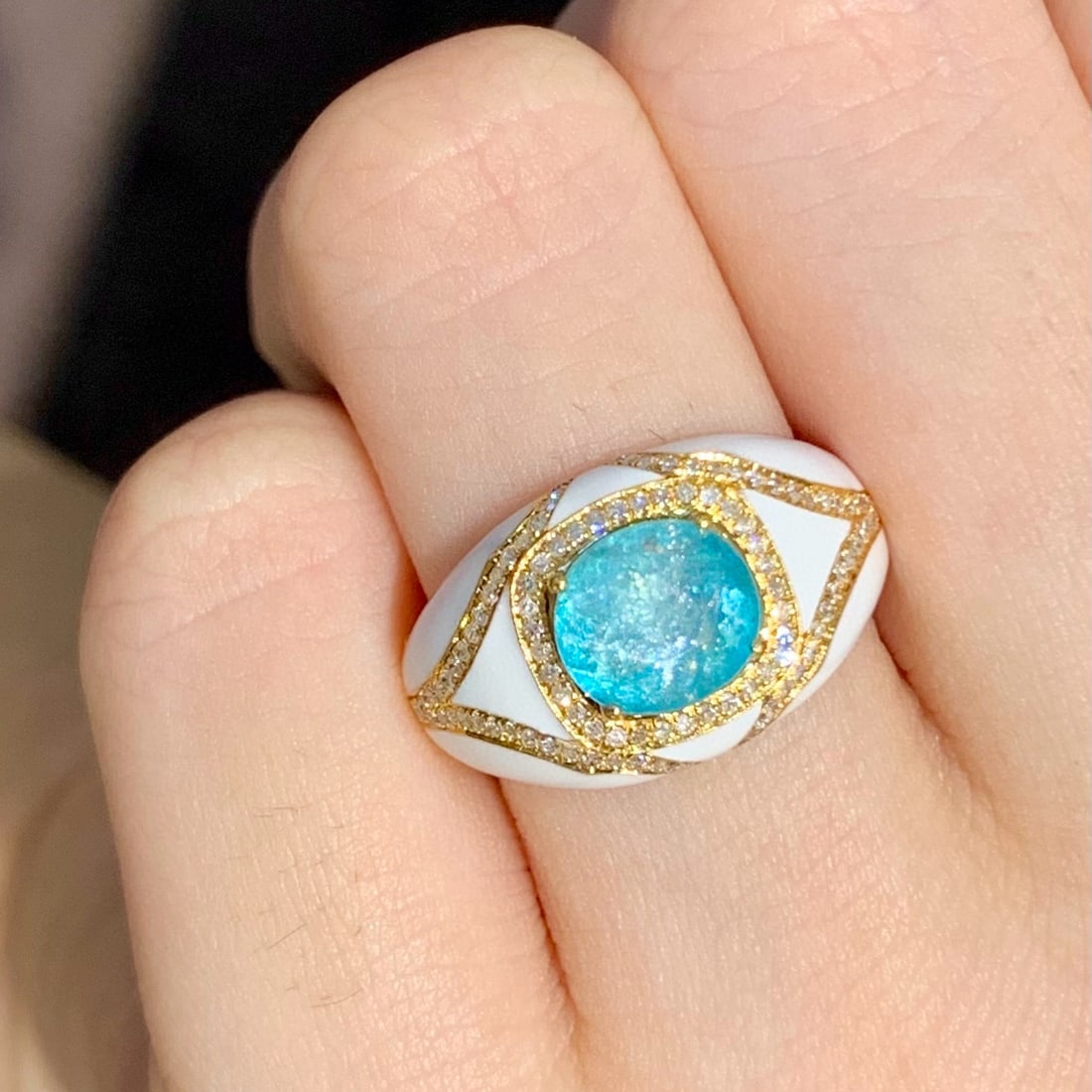 14k Gold 1.8 Ct Natural Paraiba Tourmaline & Diamond Ring - 5