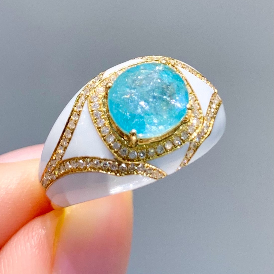 14k Gold 1.8 Ct Natural Paraiba Tourmaline & Diamond Ring - 6