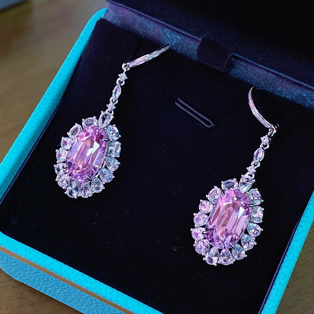 14k Gold 17.21 Ctw Natural Kunzite & Diamond Earrings - 2