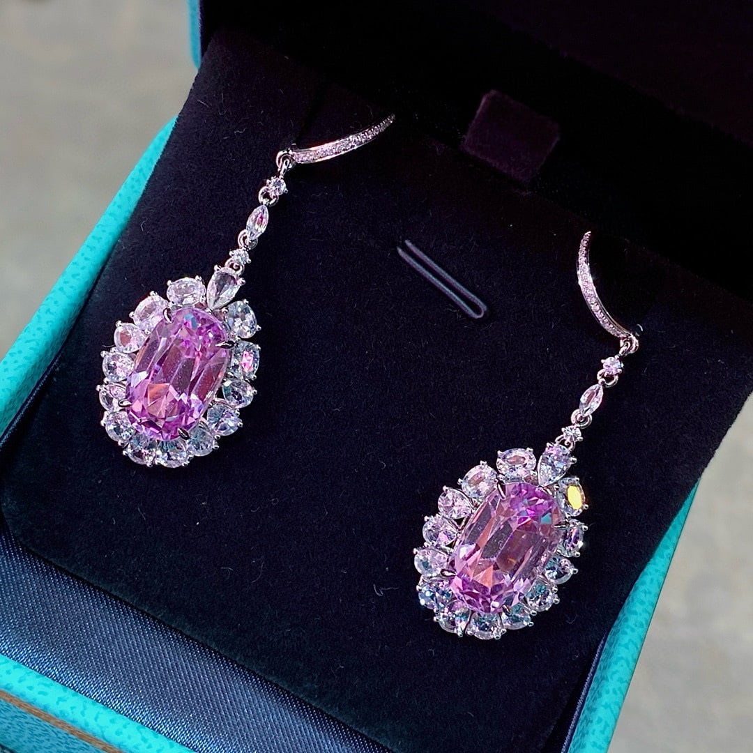 14k Gold 17.21 Ctw Natural Kunzite & Diamond Earrings - 3