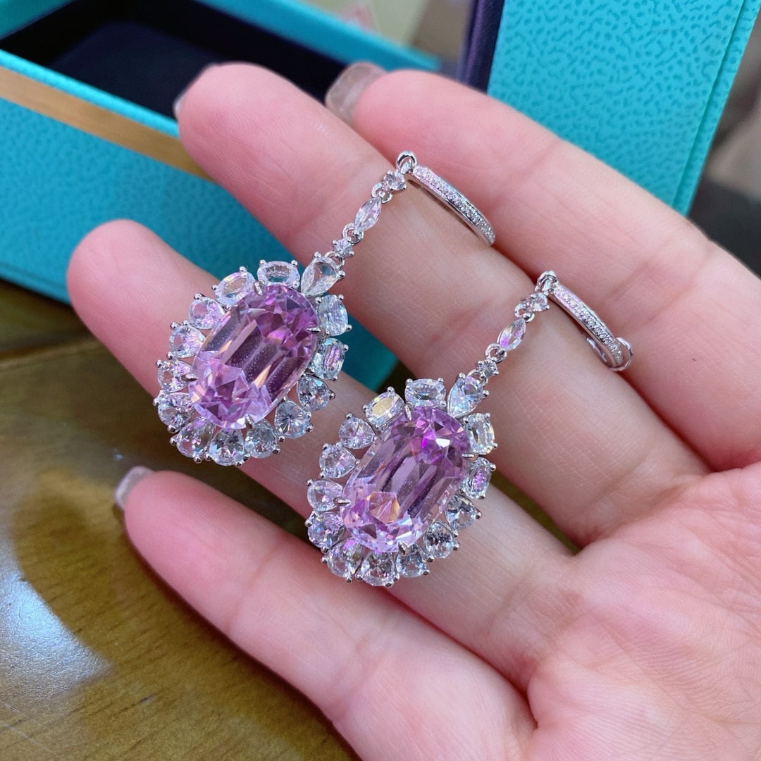 14k Gold 17.21 Ctw Natural Kunzite & Diamond Earrings - 4