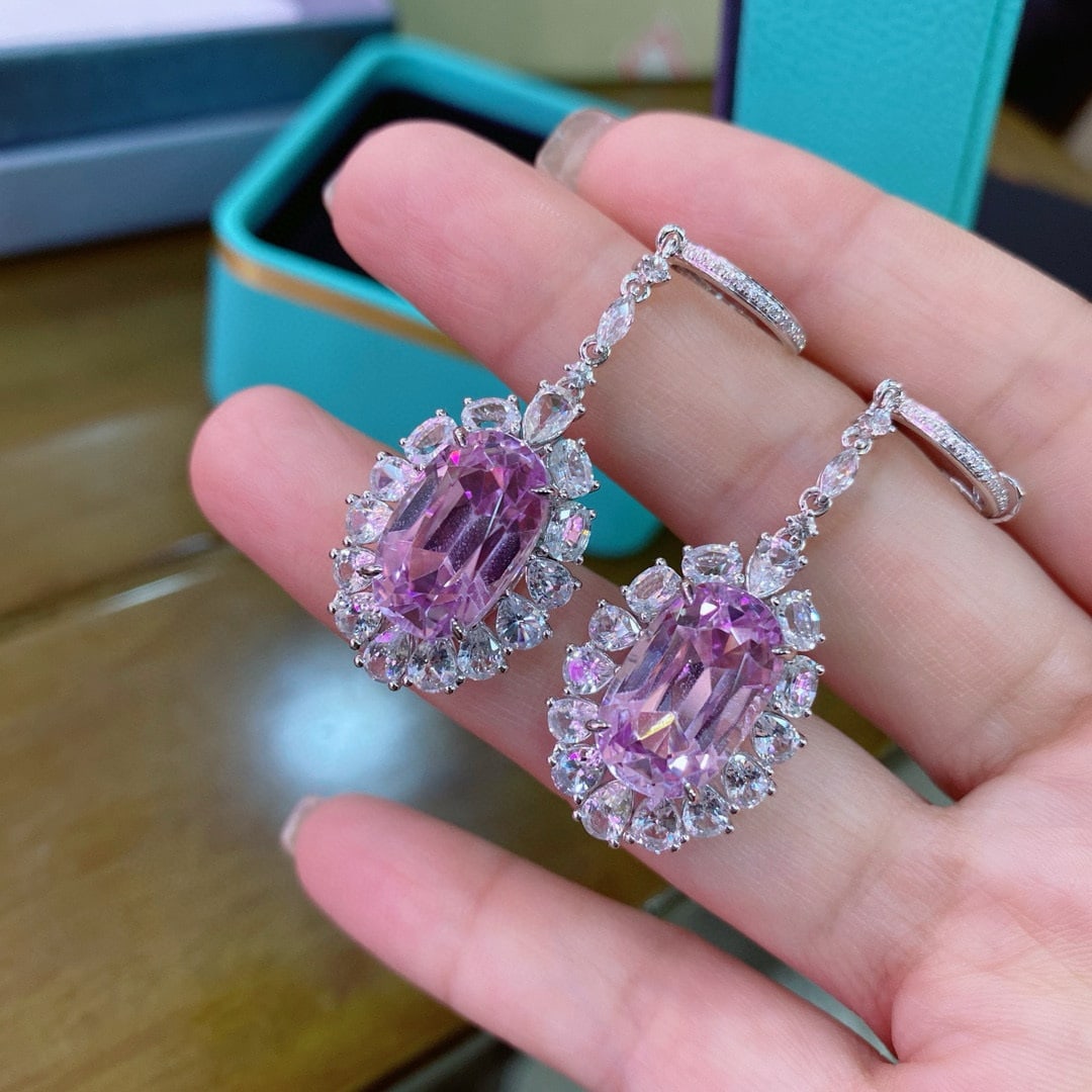 14k Gold 17.21 Ctw Natural Kunzite & Diamond Earrings - 5