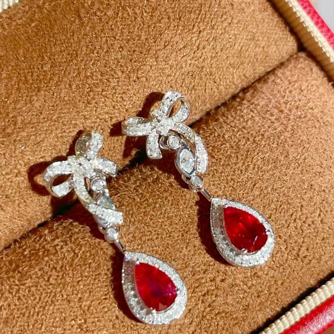 14k Gold 1.08 Ct Natural Ruby & Diamond Earrings - 2