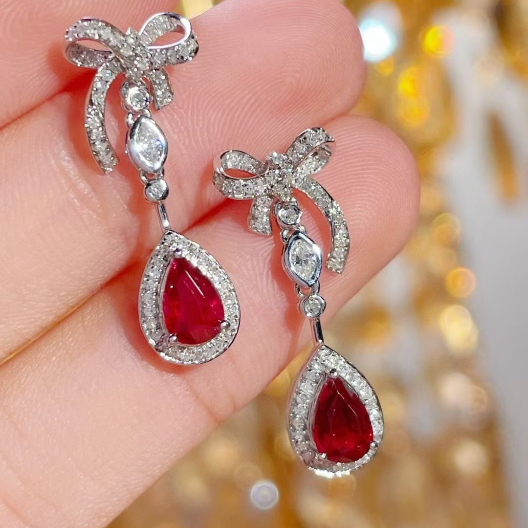 14k Gold 1.08 Ct Natural Ruby & Diamond Earrings - 5