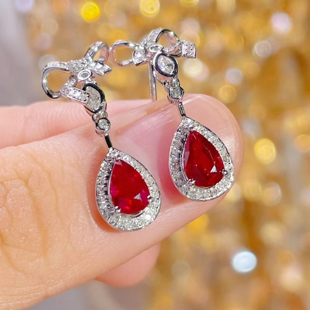 14k Gold 1.08 Ct Natural Ruby & Diamond Earrings - 6