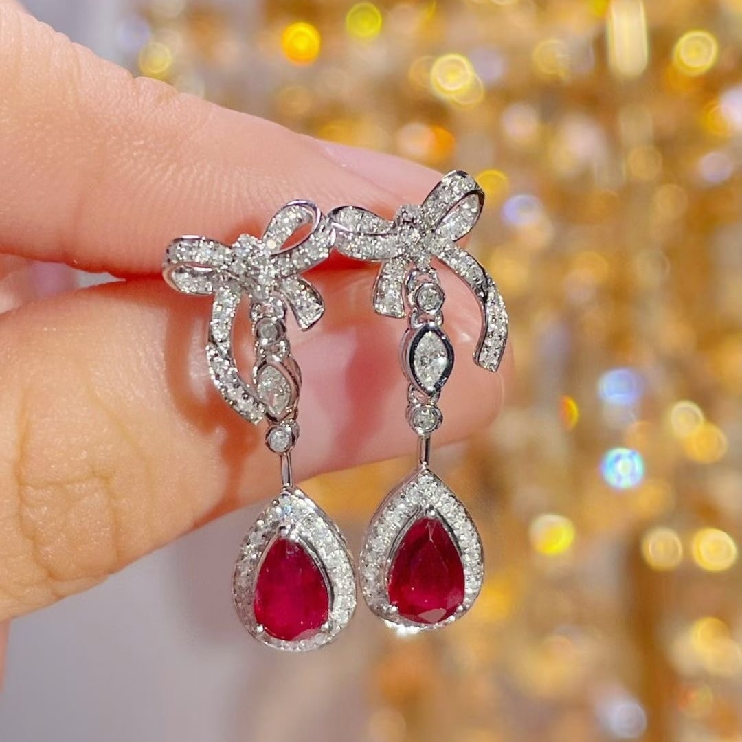 14k Gold 1.08 Ct Natural Ruby & Diamond Earrings - 7