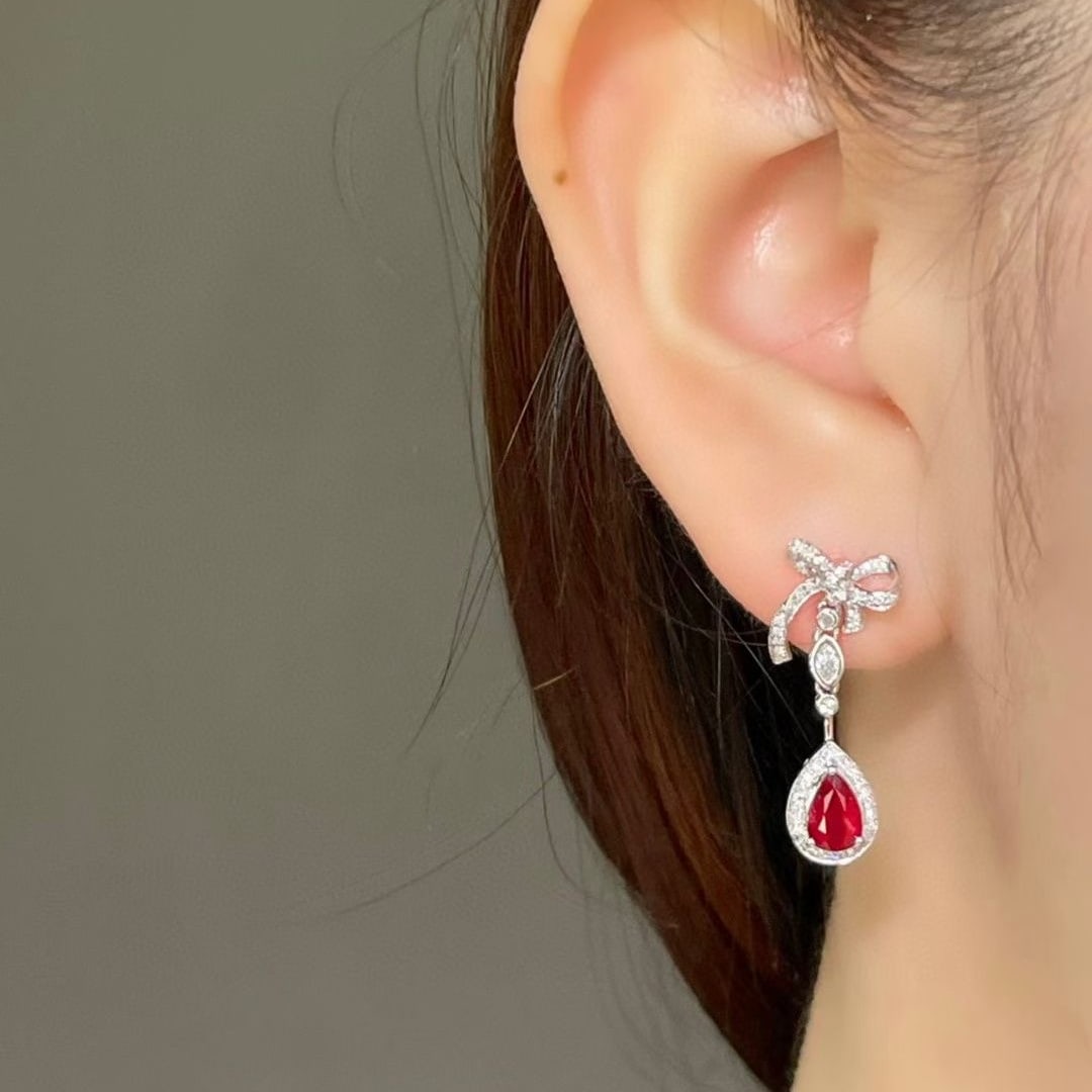 14k Gold 1.08 Ct Natural Ruby & Diamond Earrings - 8