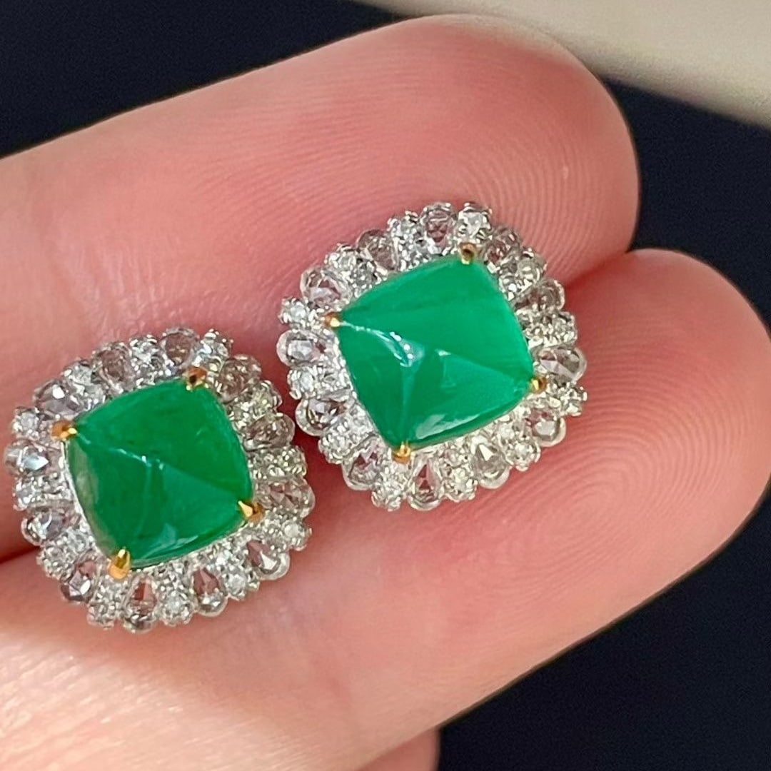 14k Gold 3.13 Ct Natural Emerald & Diamond & Sapphire Earrings - 3