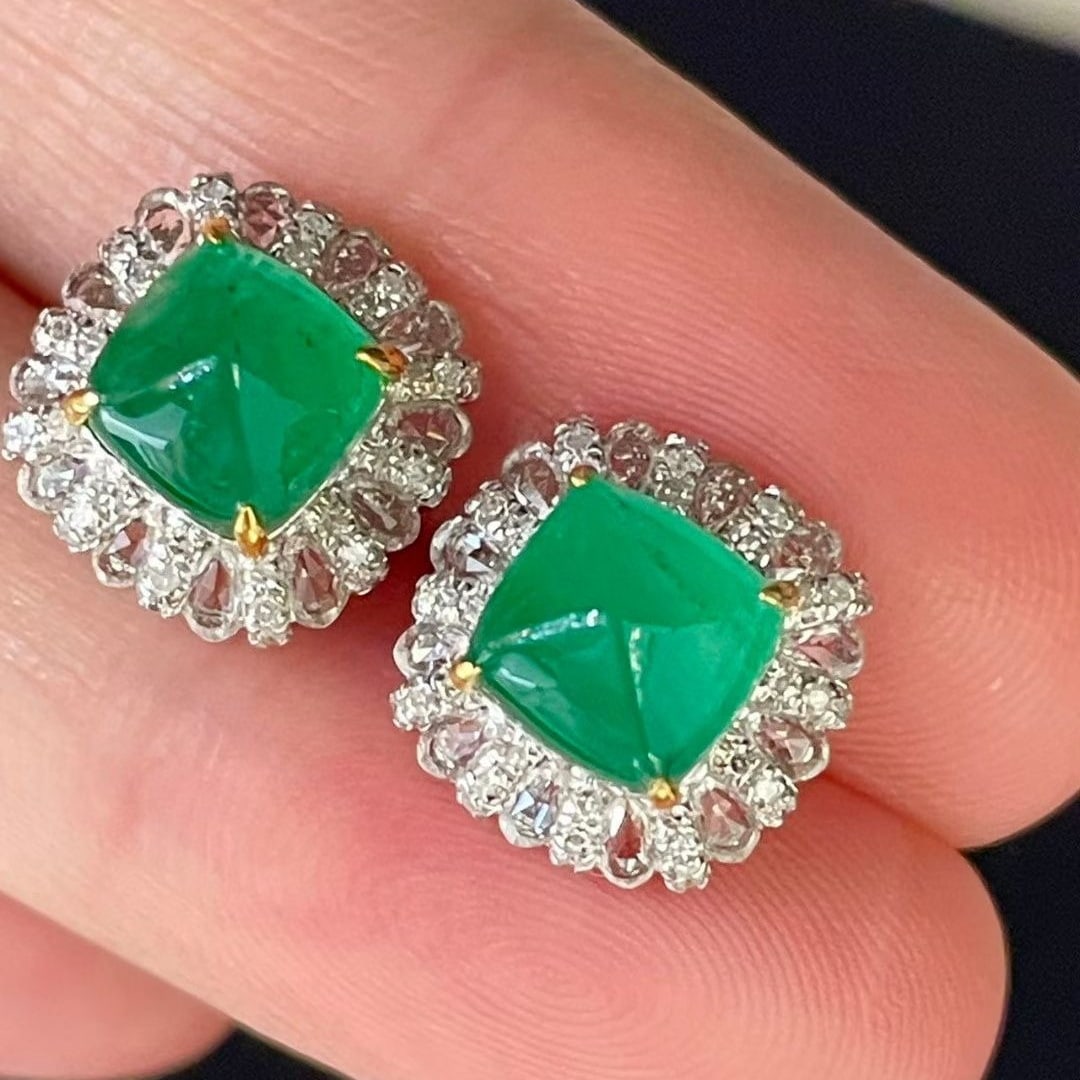 14k Gold 3.13 Ct Natural Emerald & Diamond & Sapphire Earrings - 4