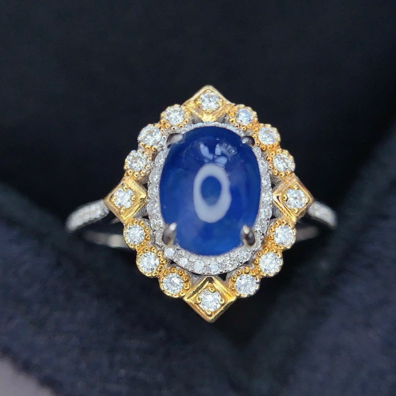 14k Gold 2.75 Ct Natural Sapphire & Diamond Ring: Ref:231046198 // gold content:14k gold // ring size:7. 25us // // main gemstone:sapphire // shape:oval // carat weight:2. 75ct // color:blue // treatment:natural // // adjacent gemstone 2 : diamond