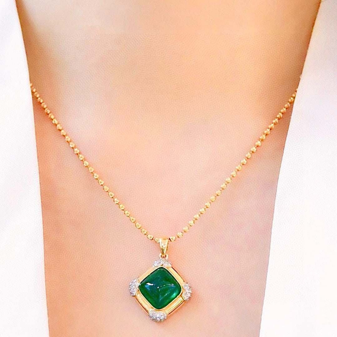 14k Gold 3.54 Ctw Vivid Green Natural Emerald & Diamond Pendant( Without Chain ) - 3