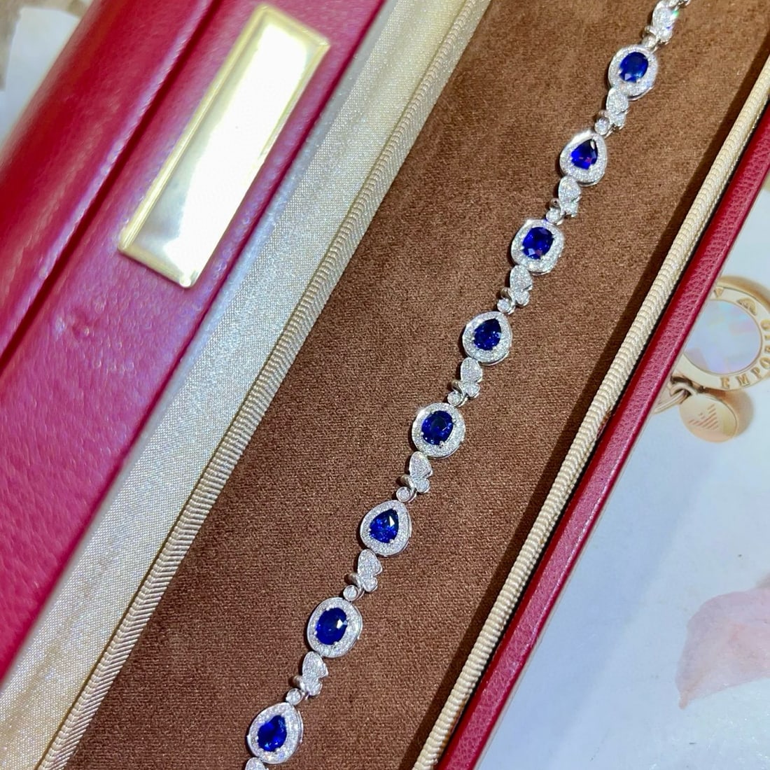 14k Gold 4.18 Ctw Natural Sapphire & Diamond Bracelet - 5