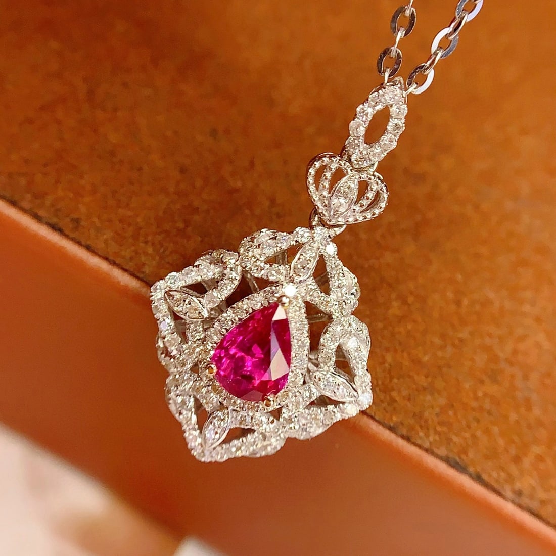 14k Gold 0.8 Ct Natural Ruby & Diamond Pendant( Without Chain ) - 2