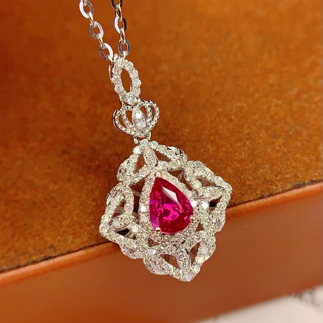 14k Gold 0.8 Ct Natural Ruby & Diamond Pendant( Without Chain ) - 3