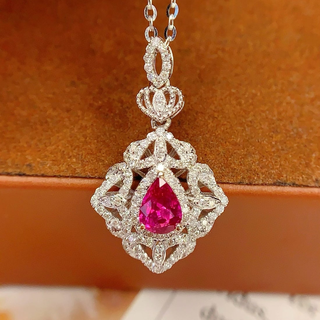 14k Gold 0.8 Ct Natural Ruby & Diamond Pendant( Without Chain ) - 4