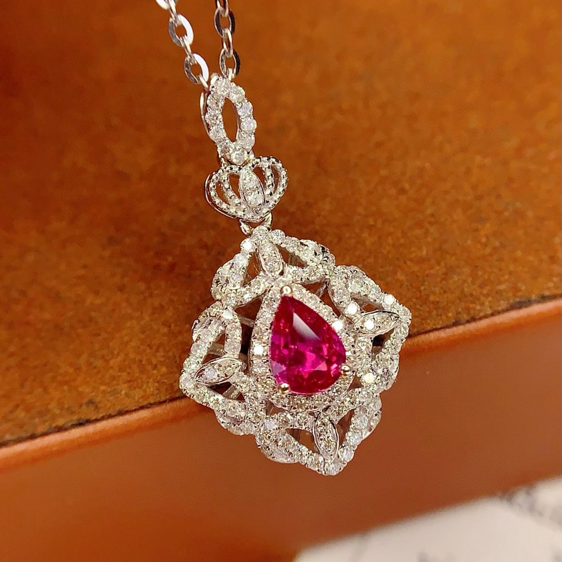 14k Gold 0.8 Ct Natural Ruby & Diamond Pendant( Without Chain ) - 5