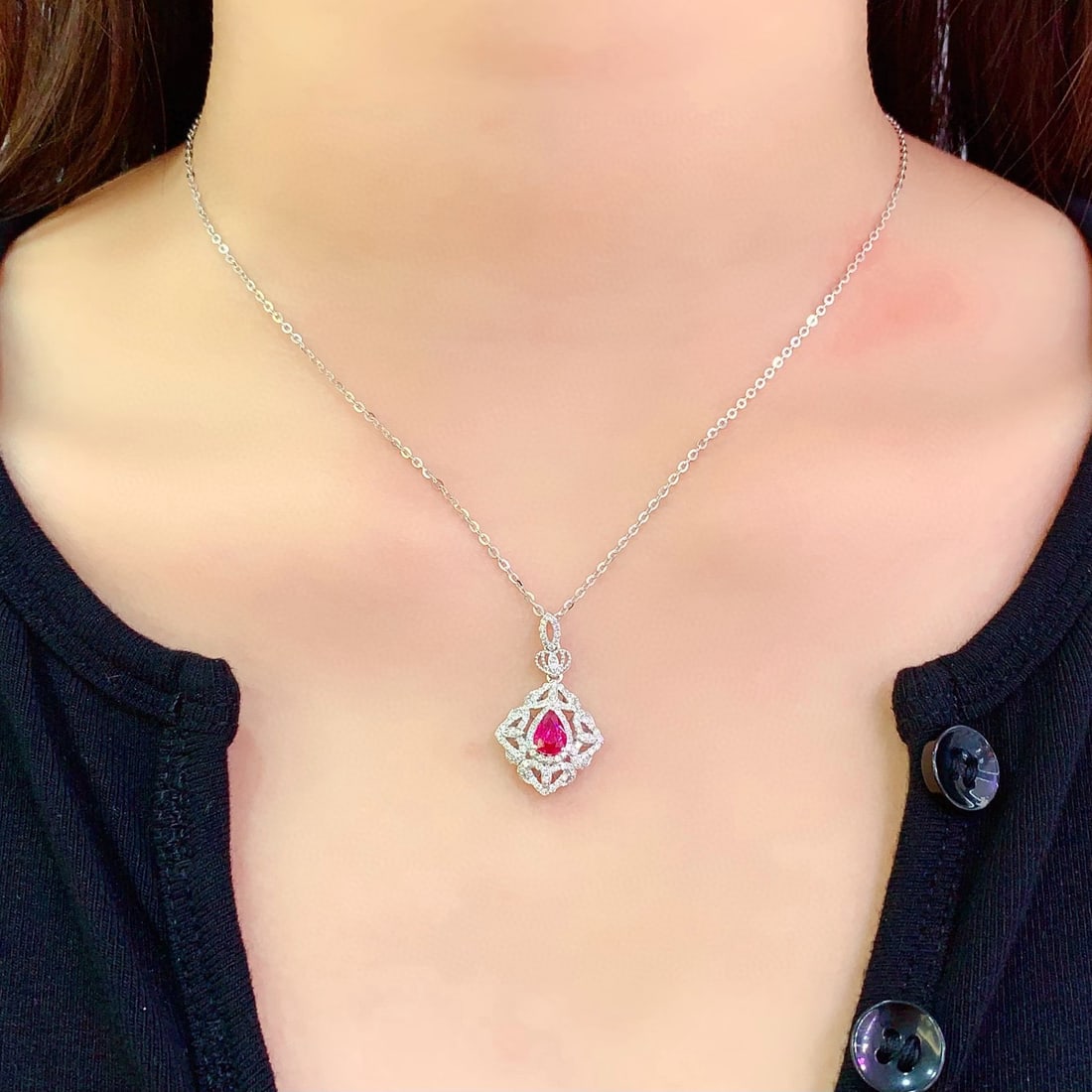 14k Gold 0.8 Ct Natural Ruby & Diamond Pendant( Without Chain ) - 6