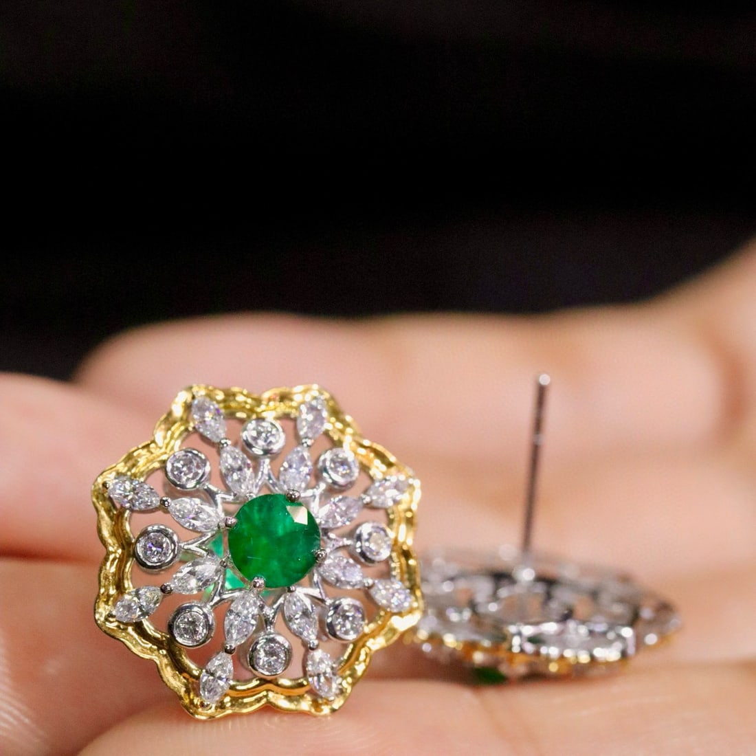 14k Gold 2.71 Ctw Vivid Green Natural Emerald & Lab Grown Diamond Earrings - 2