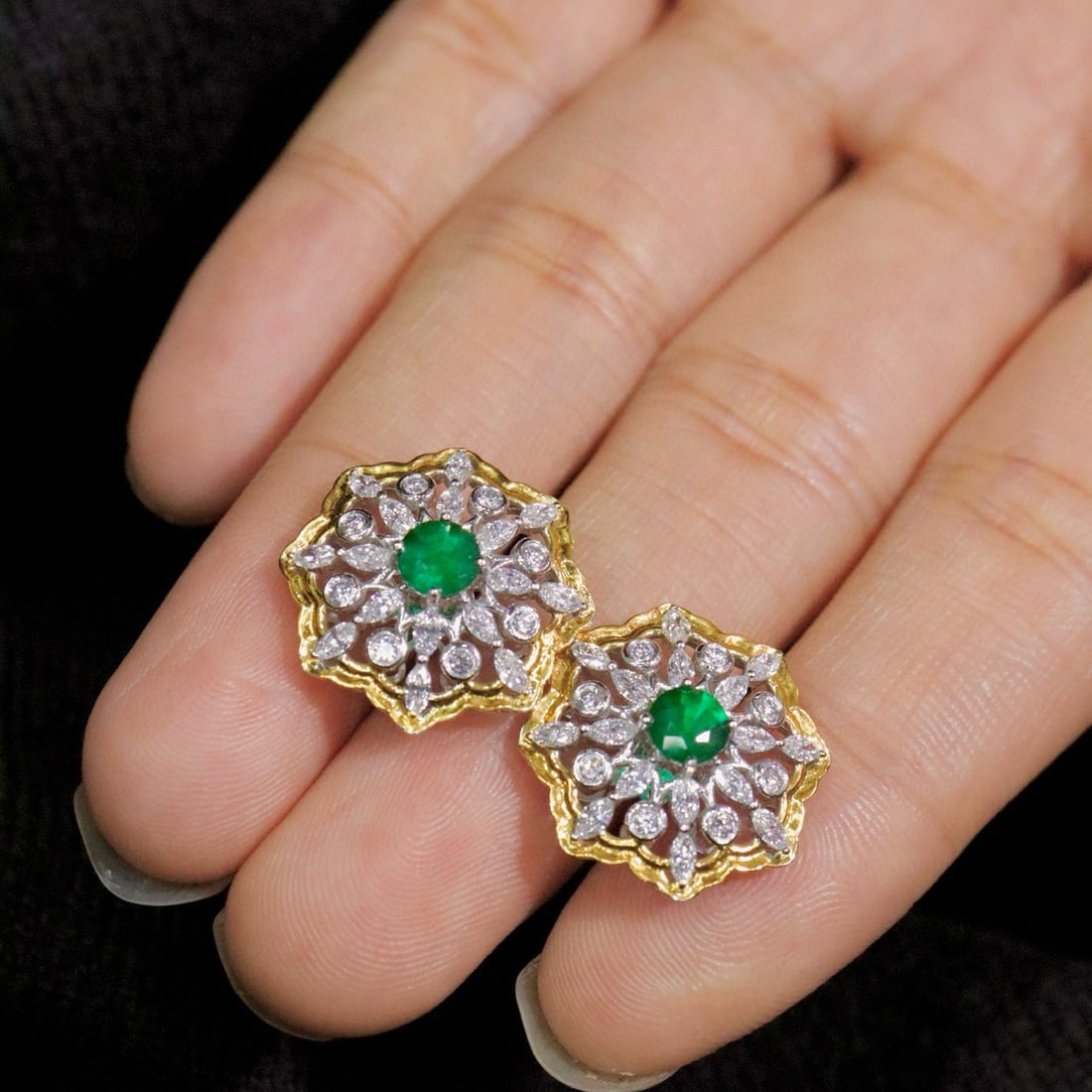 14k Gold 2.71 Ctw Vivid Green Natural Emerald & Lab Grown Diamond Earrings - 4