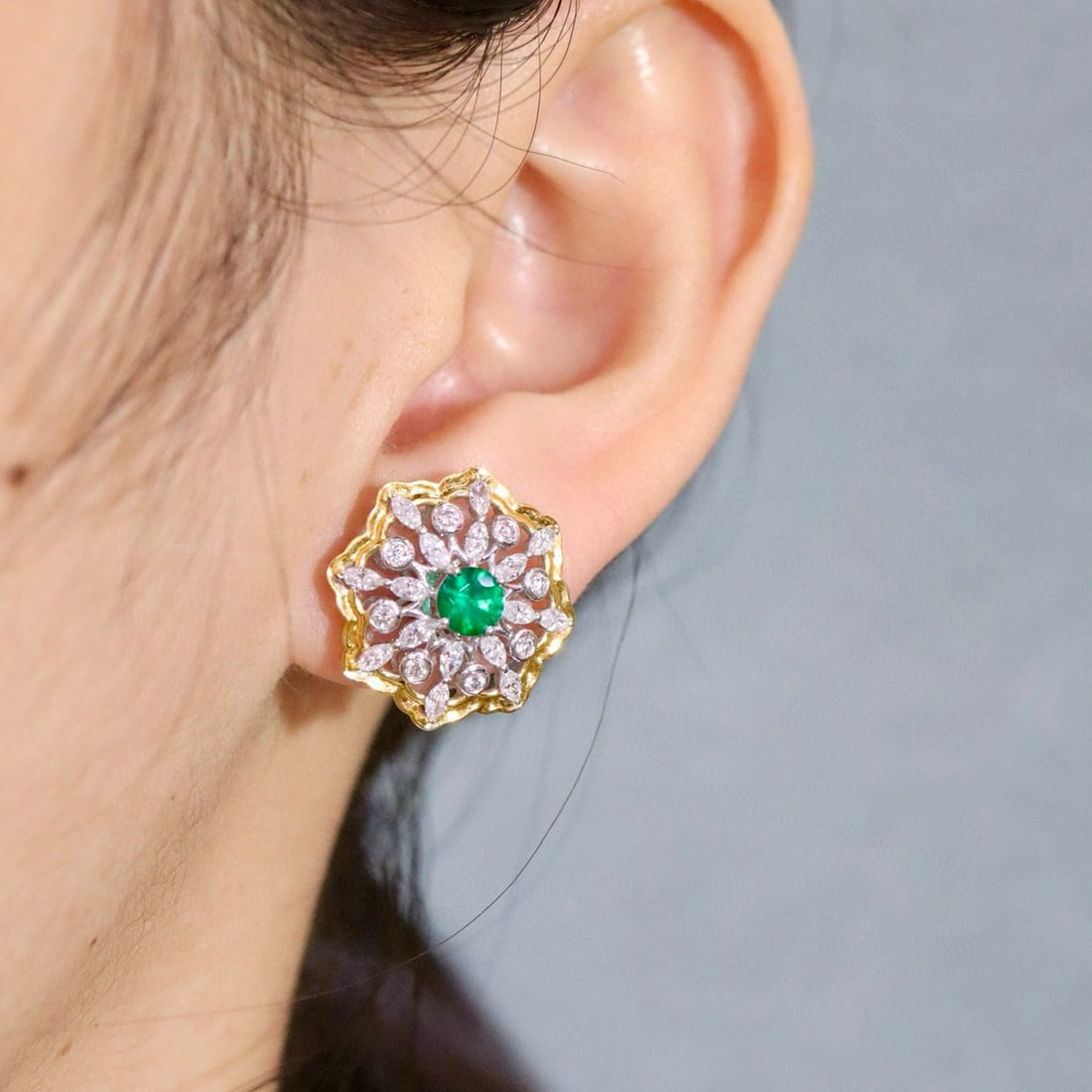 14k Gold 2.71 Ctw Vivid Green Natural Emerald & Lab Grown Diamond Earrings - 6