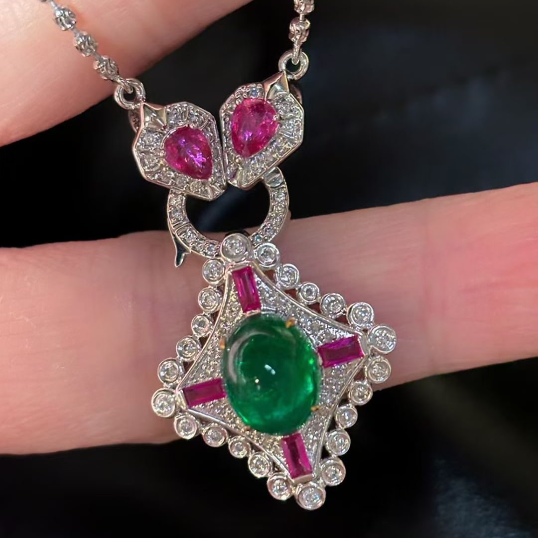 14k Gold 2.4 Ct Vivid Green Natural Emerald & Diamond Pendant( Without Chain ) - 6