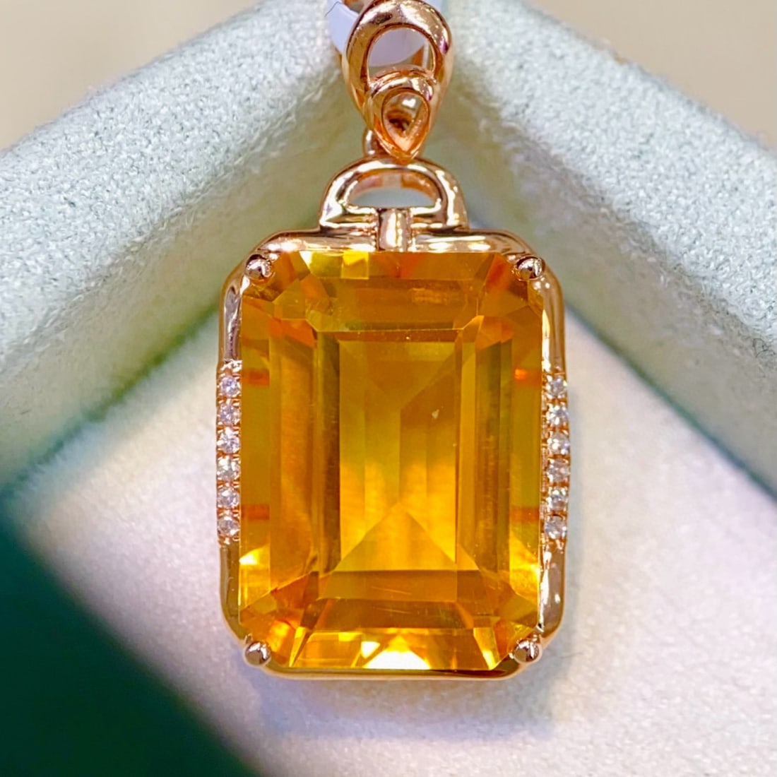 14k Gold 7.18 Ctw Natural Citrine & Diamond Pendant( Without Chain ) - 3